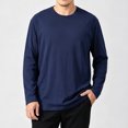 thumbnail image 2 of UVEASISHA Men's Solid Color Long Sleeve T-Shirts Business Casual Regular Fit Tees Fall Lightweight Stretchy Undershirts Soft Comfy Pajama Tops Blue M, 2 of 9