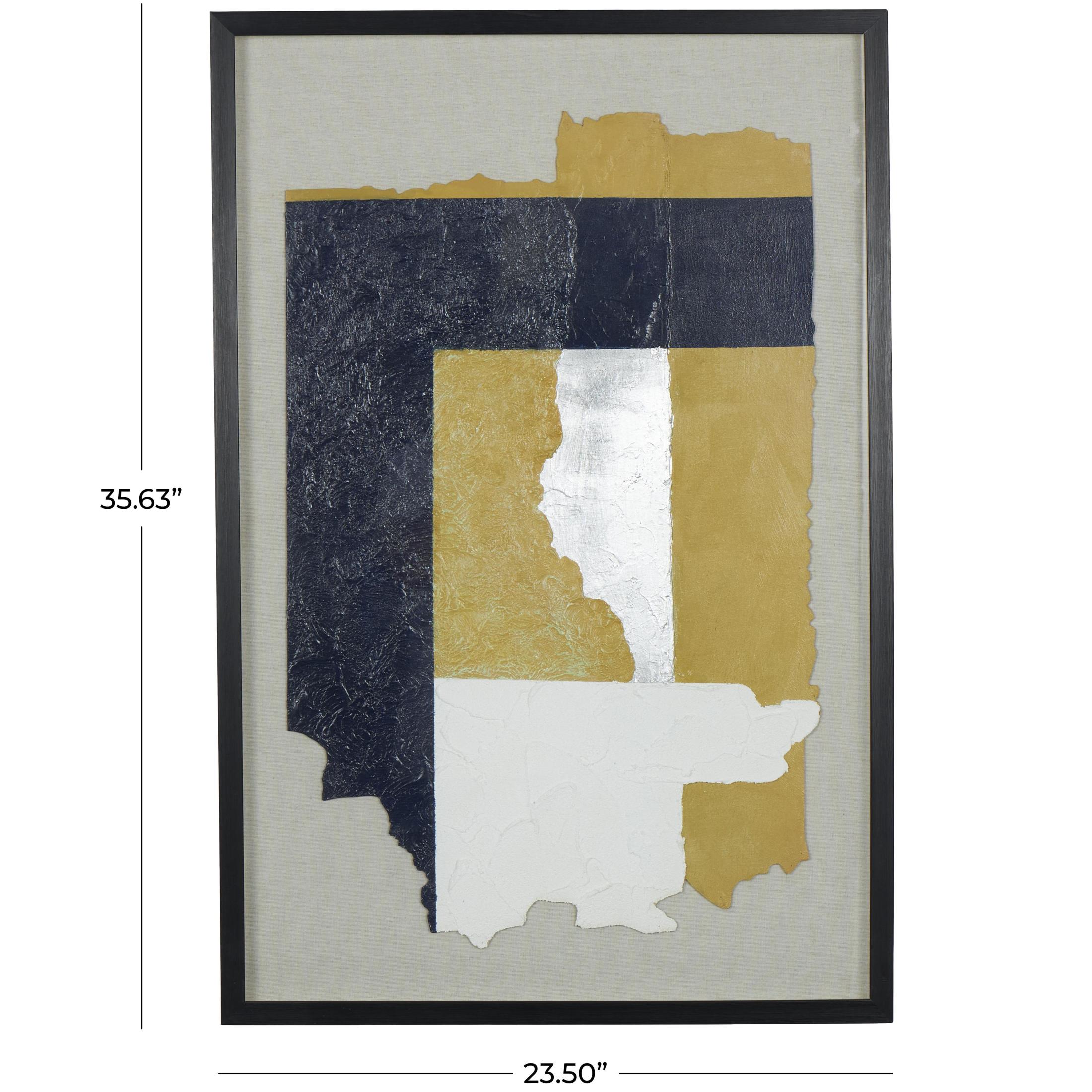 24" x 36" Layered 3D Textured Abstract Framed Wall Art with Gray Backing and Navy Blue Accent, by DecMode