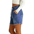 thumbnail image 5 of Women Drawstring Elastic Waist Denim Shorts, Loose Straight Fit Frayed Raw Hem Casual Jean Shorts 03-Royal Blue XXXL, 5 of 5