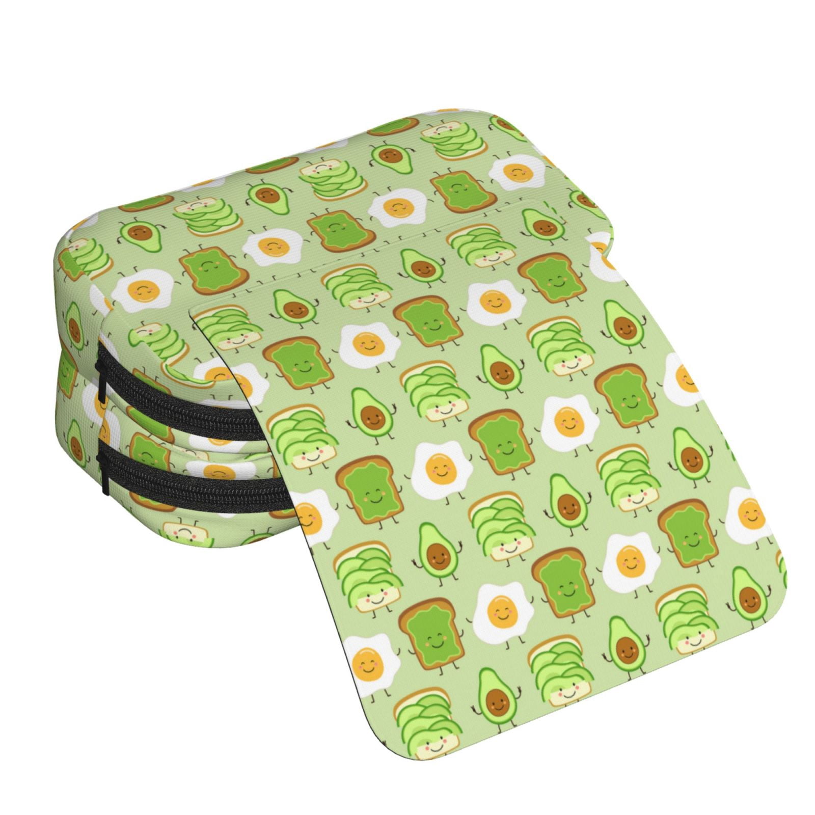 Rateoe Avocado And Toast Pattern Double Clamshell Pen Case, Storage Organizer with Two Zipper Compartments– Holds Up to 50 Pencils & Pens
