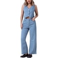 thumbnail image 1 of Conjunto de 2 piezas de chaleco de mezclilla y jeans de mujer INSPIRE CHIC en azul claro, talla S, 1 of 5