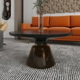 thumbnail image 6 of LeisureMod 30" Round Coffee Table with Glass Top and Black Powder-Coated Iron Rim Tempered Glass Pedestal Base No Assembly for Modern Home, Living Room Tully Collection in Grey/Black, 6 of 18