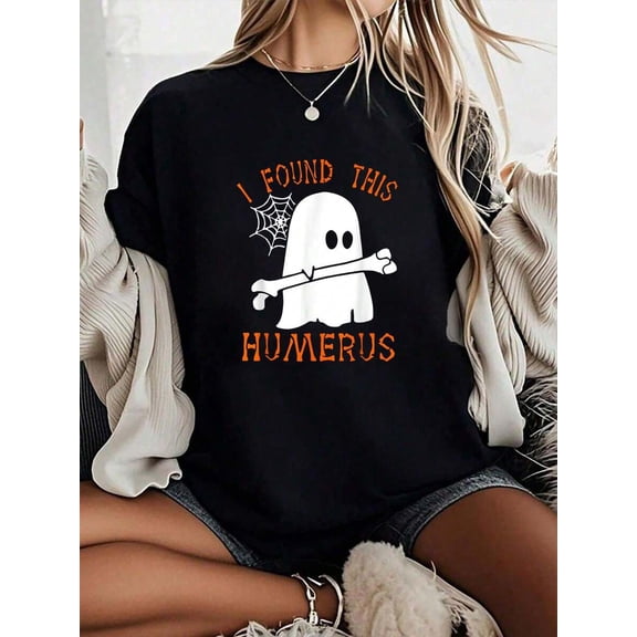 I Found This Humerus Funny Ghost Nurse Halloween T-Shirt - 100% Cotton T Shirts For Women, Summer Clothes, Breathable, Comfortable,Going Out Summer Tops