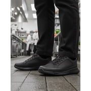 SPIEZ Men's Non-Slip Work Shoes, ASTM F2892 Certified Waterproof Oil-Resistant Safety Sneakers for Food Service, Warehouse & Outdoor - Black, Size 12