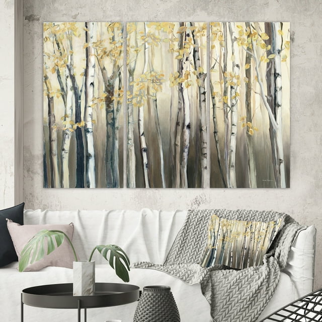 Designart - Forêt de Bouleaux Dorés I - Paysages Premium Toile Wall Art
