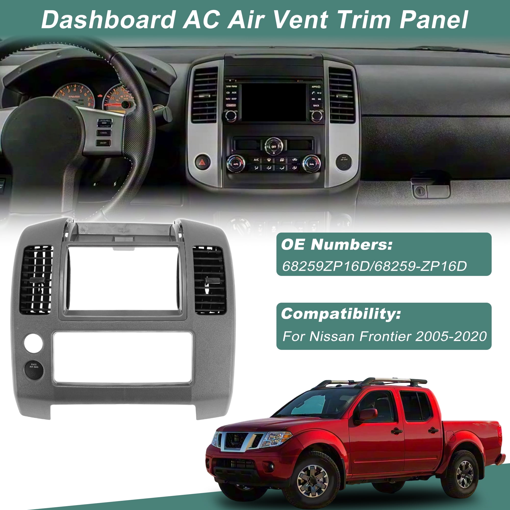 Unique Bargains Center AC Dash Air Vent Trim Panel for Nissan Frontier 2005-2020 Gray