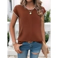 thumbnail image 3 of Womens Summer Cap Sleeve Tops Casual Crew Neck Sleeveless Knit Sweater Vest Loose Fit Pullover Tank Tops Coffee Color L, 3 of 8