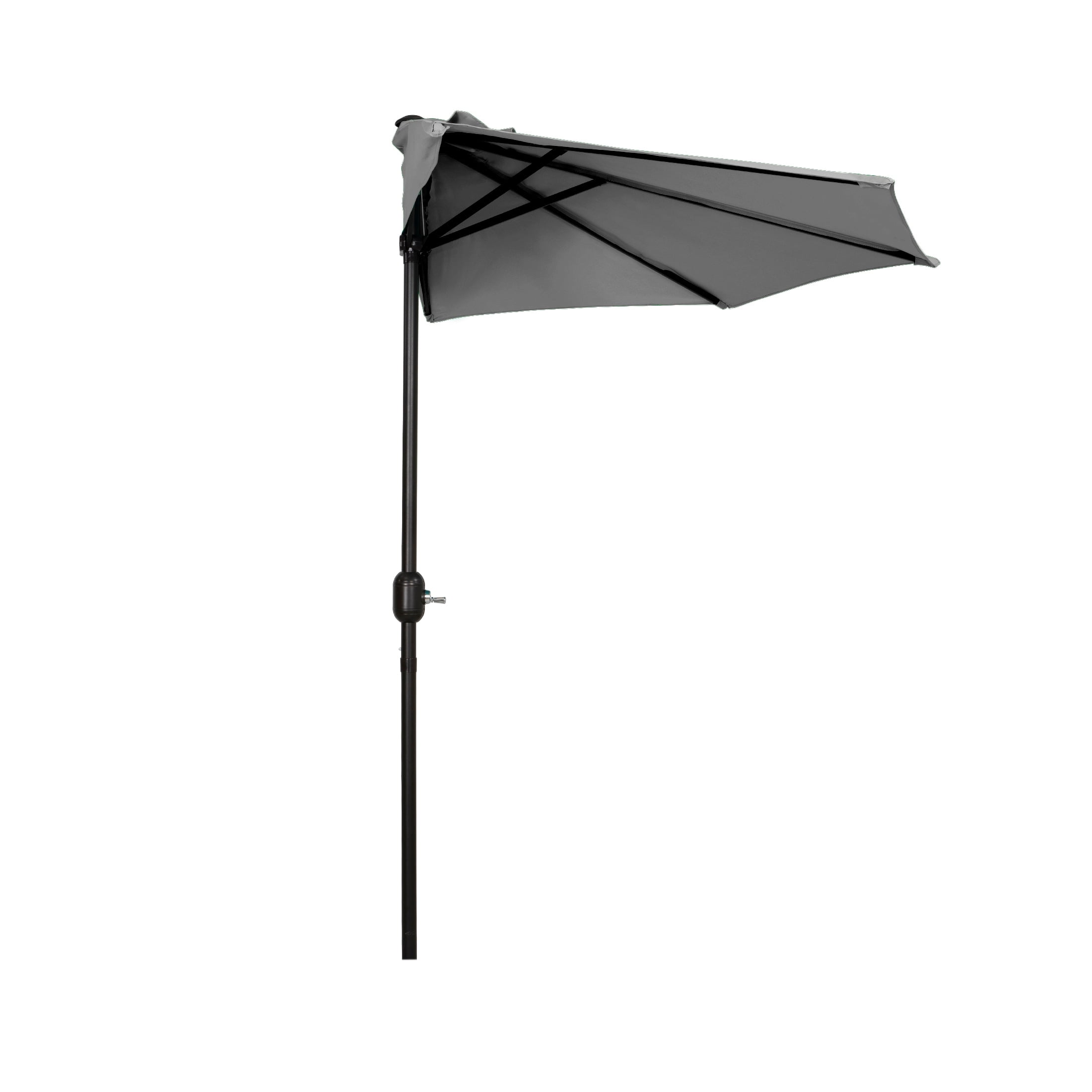 Polytrends 9' Sutton Half Round All-Weather Crank Patio Umbrella Grey