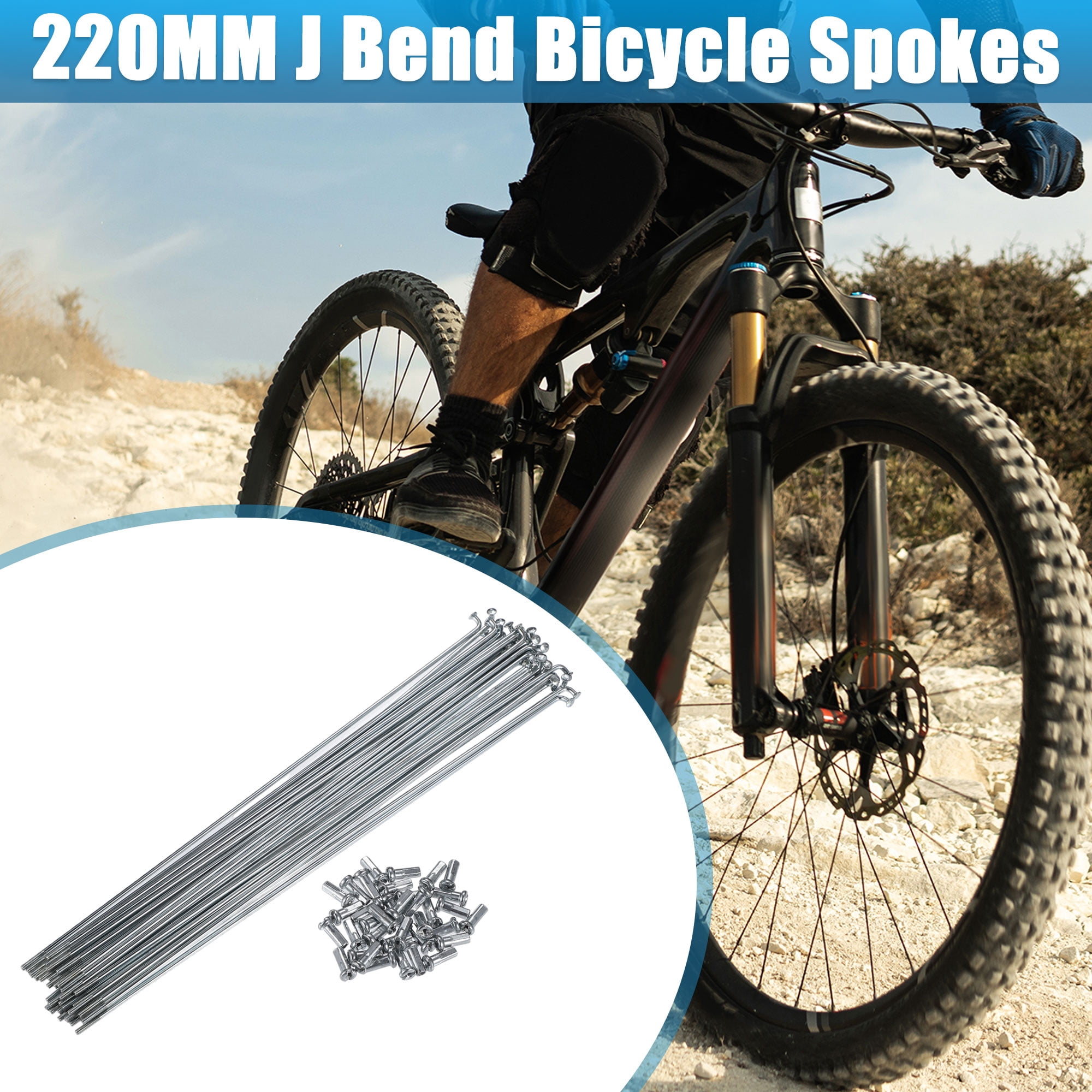 Unique Bargains 36Pcs J Bend Bicycle Steel Spokes with Brass Nipples Silver 8.66"