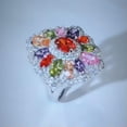 thumbnail image 3 of Silver Plated Oval Shaped Cluster Cubic Zircon Women Big Flower Engagement Ring, 3 of 9