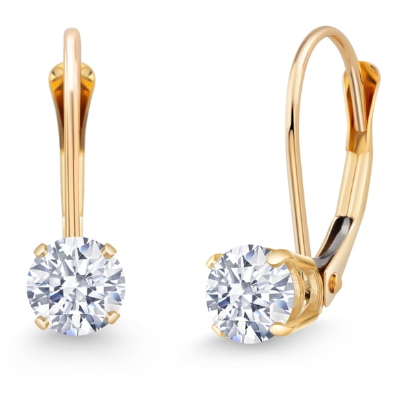 Gem Stone King 0.50 Ct Round White Zirconia 14K Yellow Gold Earrings