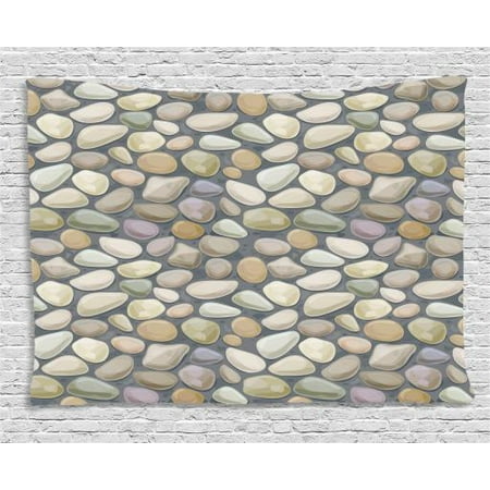Wet Cobblestones - Cobblestone Tapestry, Pebble Stonewall Graphic Illustration Soft Pastel Color Wet Looking Rubbles, Wall Hanging for Bedroom Living Room Dorm Decor, 80W X 60L Inches, Multicolor, by Ambesonne