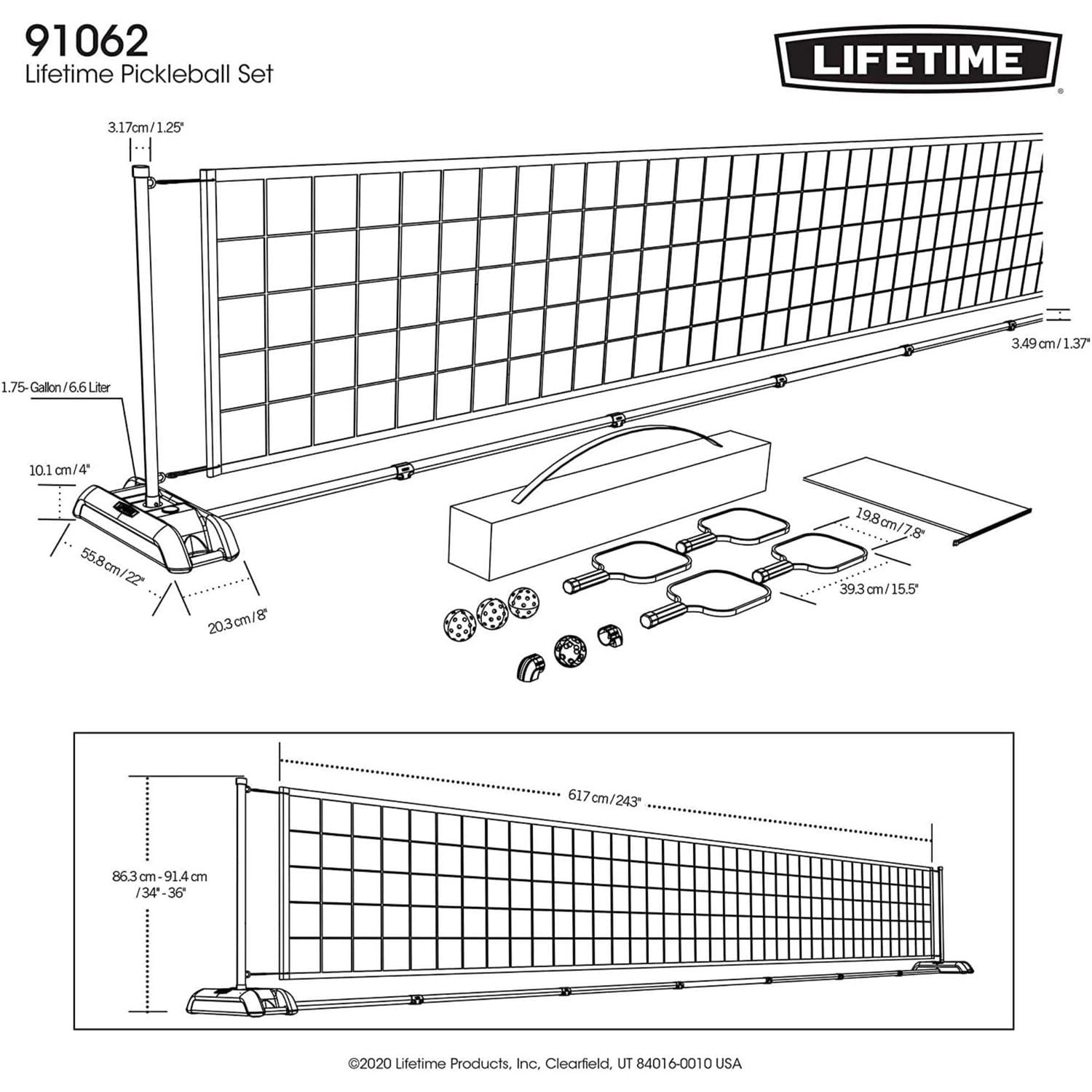 LIFETIME – Set professionnel de Pickleball avec filet, balles et raquettes
