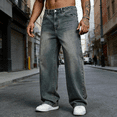 thumbnail image 6 of Men's Vintage Wash Baggy Wide-Leg Jeans: Relaxed Fit Denim | Non-Stretch Fabric, Standard Sizing (30-40), 6 of 6