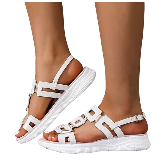 Slingback Sandals for Women Thick Soft Sole Cushion Slides Trendy Splice Open Toe Summer Beach Shoes White Size 9