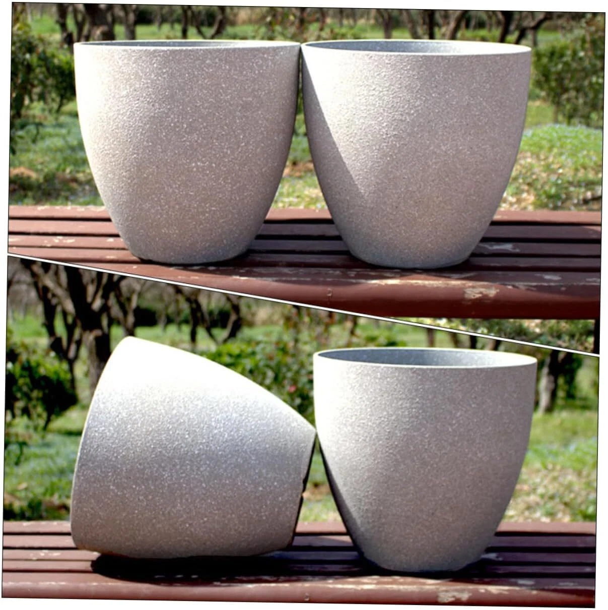 Colourtree Light Grey Simulated Stone Flower Pot Stylish Resin Planter with Drainage Holes and Resin Tray, 11.8”(Upper D)x 7.1”(Bottom D) x 11.8”(H)