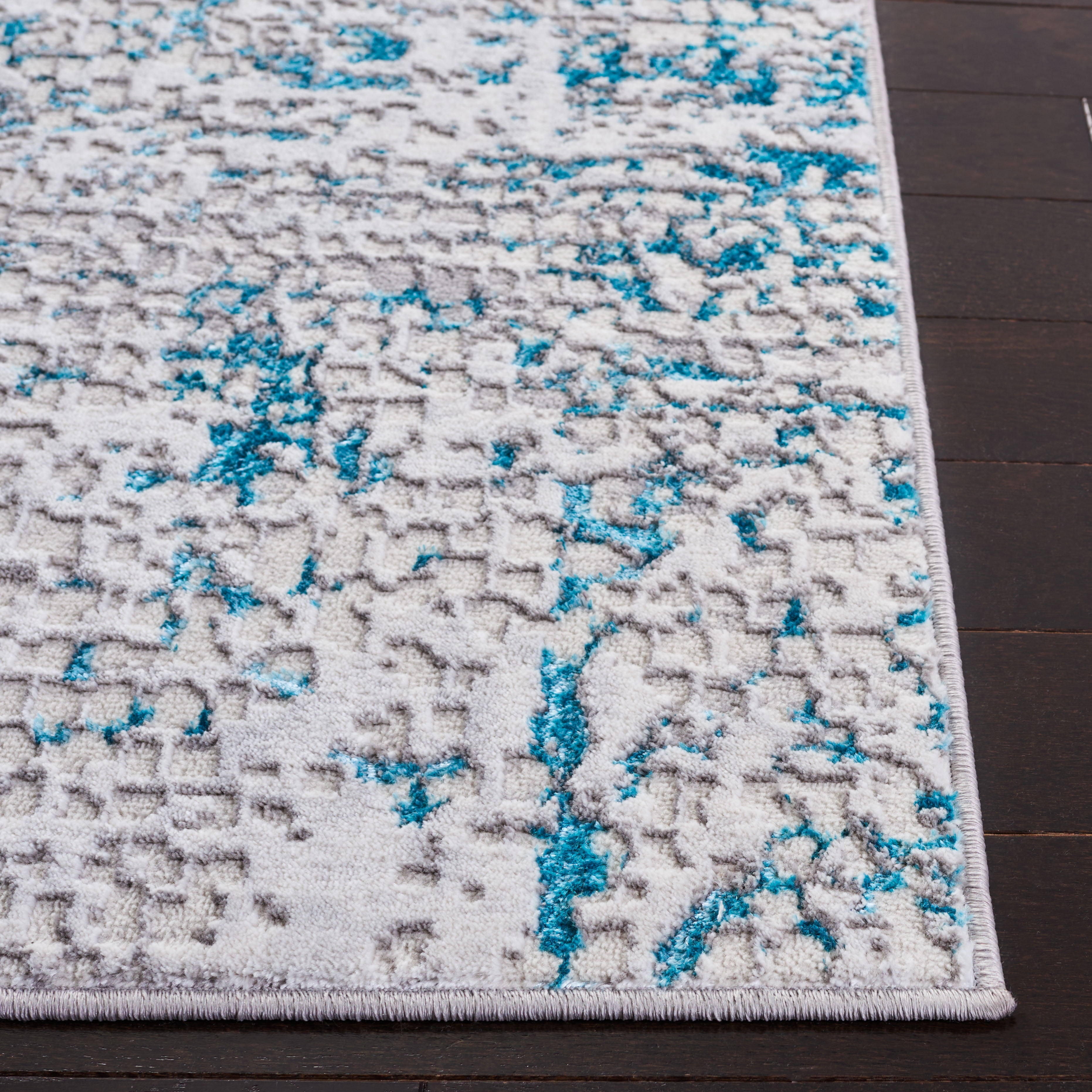 SAFAVIEH Amelia Jimmy Dot-Print Runner Rug, Gray/Turquoise, 2' x 8'