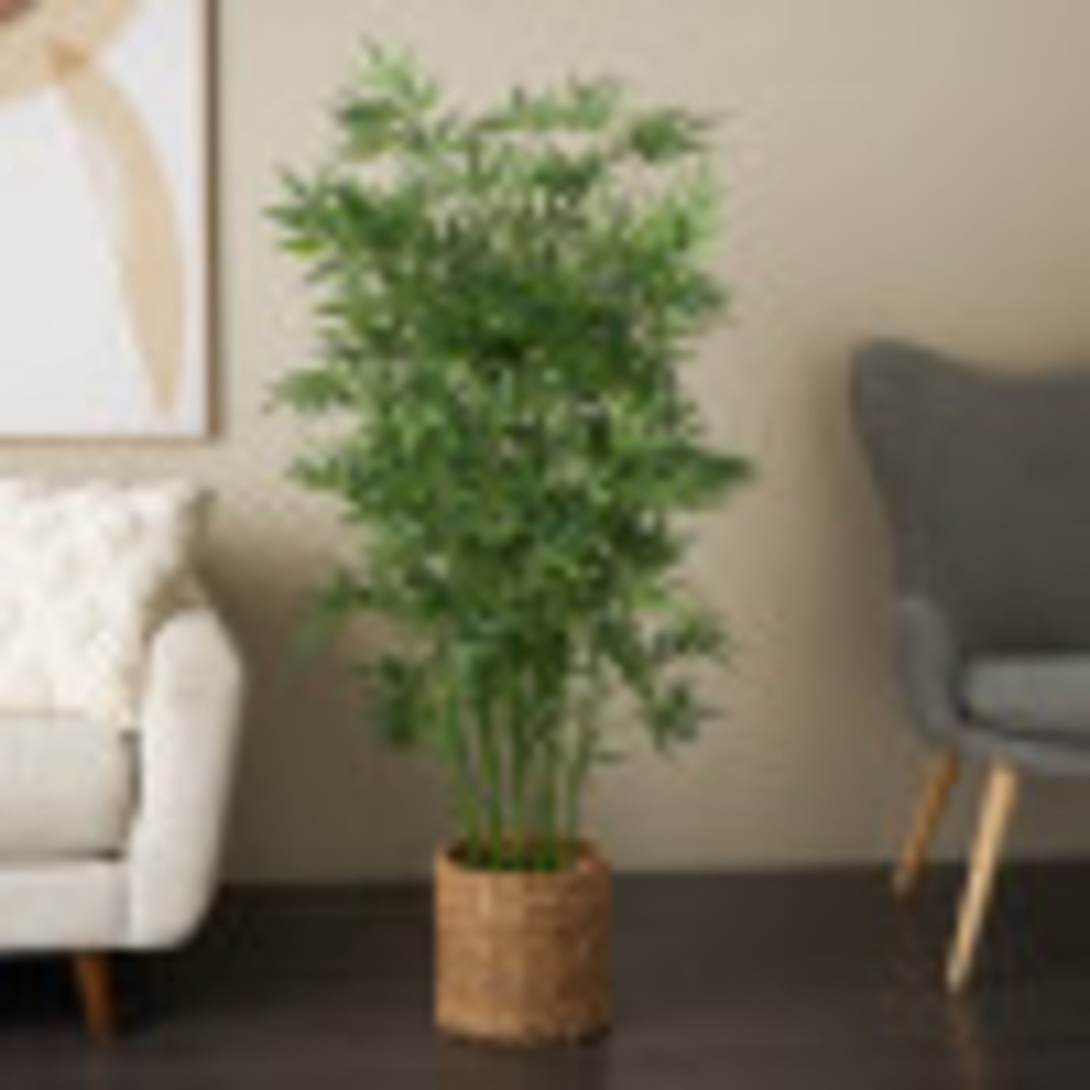 DecMode 59" Artificial Bamboo Tree in Realistic Leaves and Brown Seagrass Pot