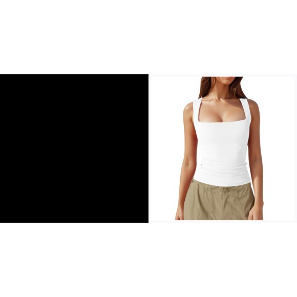2 Pack(Grey 1PCS & White 1PCS) Multipack Camisole Bra Shelf Women Square Neck Sleeveless Tops Women Pack Double Layer Tight Tank No Bra Support Top for Women