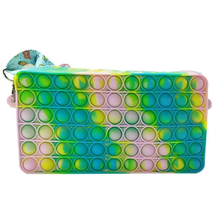 Pop Fidget Toy Shoulder Bag Silicone Stationery Box Purse Push Bubble Handbag Rainbow Pencil Case