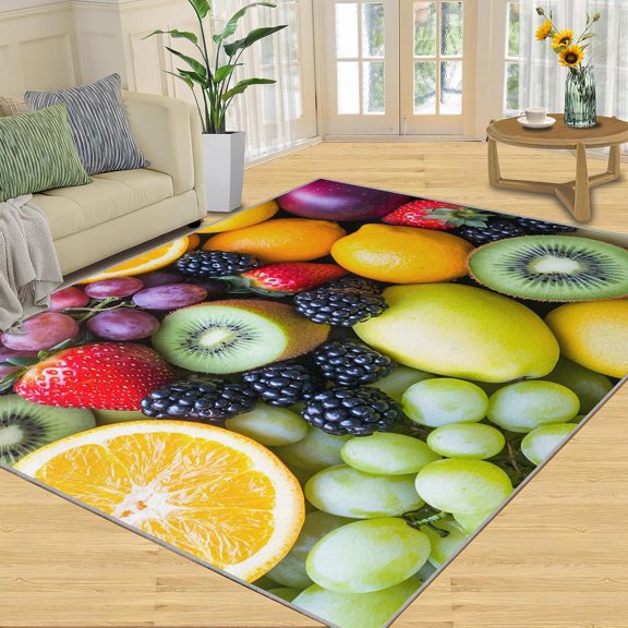Tropical Fruit Area Rug, Botanical Washable Rug, Non Slip Low Pile Carpet for Living Room Bedroom Kitchen Decor 2x3ft