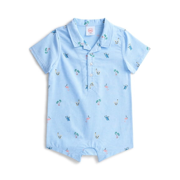 Wonder Nation Baby Boys Printed Collared Romper with Short Sleeves, Sizes 0/3M-24M