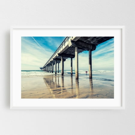 Surfside Serenity - Photography Beach Ocean Surf Coastal Surfboard Seascape White Framed Wall Art Print 16 x 24 inches