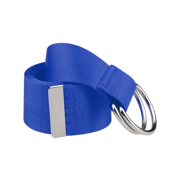 Cinturón de doble anillo en D para damas, cinturón de lona de color sólido, cinturones ajustables para la cintura, talla única, azul