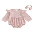 thumbnail image 1 of Infant Baby Girl Boy Rompers Newborn Long Sleeve Jumpsuits Bodysuits with Headband Set, 1 of 7