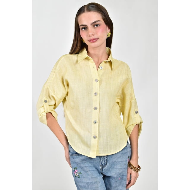 Camisa de lino Roman Fashion /Juvenil, 5123 (Amarillo) amarillo M