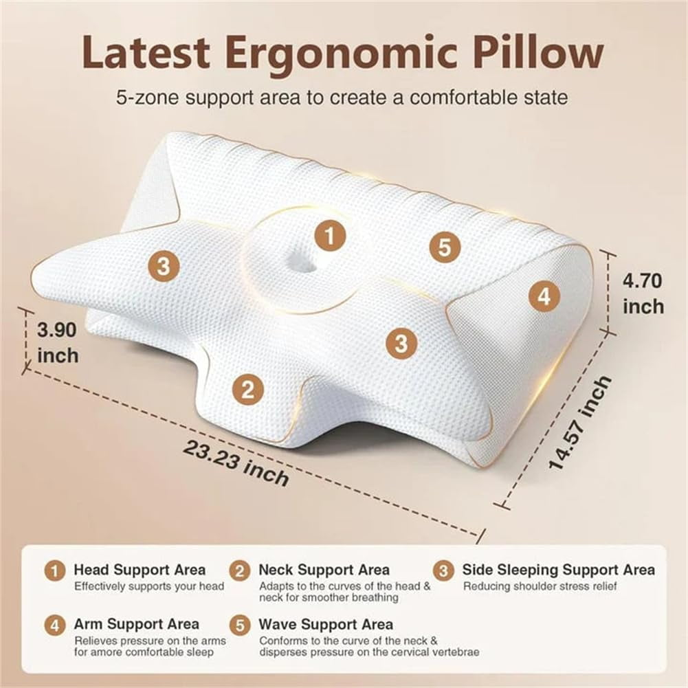 Migraine Pillow - Stop Migraines at The Source, Cervical Migraine Neck Pillow, Ergonomic Contour Support Pillow with Adaptive Foam for Stays Supportive, During The Night (Gray)