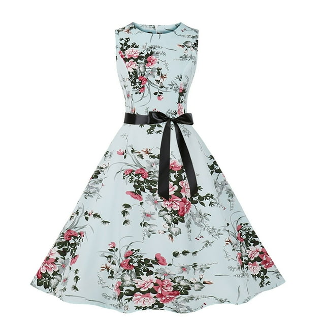 FcBaudy Robe Sans Manches à Col Rond, Robes d'Été pour Femmes, Robes d'Été pour Femmes, Robe Débardeur à Imprimé Floral pour la Plage