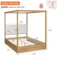 thumbnail image 2 of Queen Size Canopy Bed Frame with Upholstered Headboard, Solid Wood 4 Poster Bed with Slats, No Box Spring Needed, Mid-Century Modern Bed for Bedroom, Oak Brown, 2 of 12