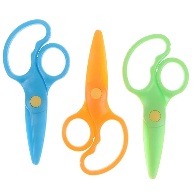 Tijeras para niños de 3 piezas, tijeras de dibujos animados de seguridad de plástico, corte de papel de arte para bebés, tijeras de arte educativo para niños, manualidades (3 colores) WD.WDQZL Hogar