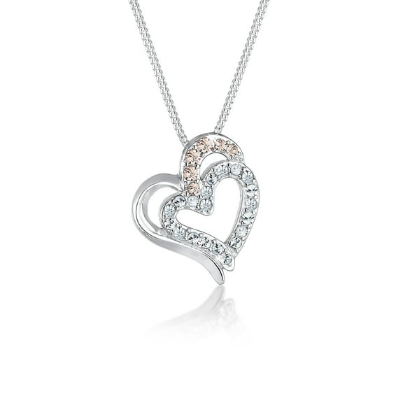Elli by Julie & Grace Women 18" Crystal Double Heart Necklace 925 Silver
