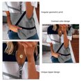 thumbnail image 5 of Mujeres manga corta pullover tops verano moda casual suelta contraste color impresión cremallera mujer manga corta blusa gris M, 5 of 5