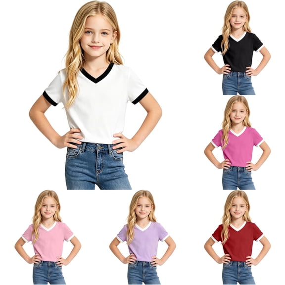 Shachafan Girls Short Sleeve Crewneck Tee Casual Soft Blended Basic Top For Everyday Play And School 4t Top Girls