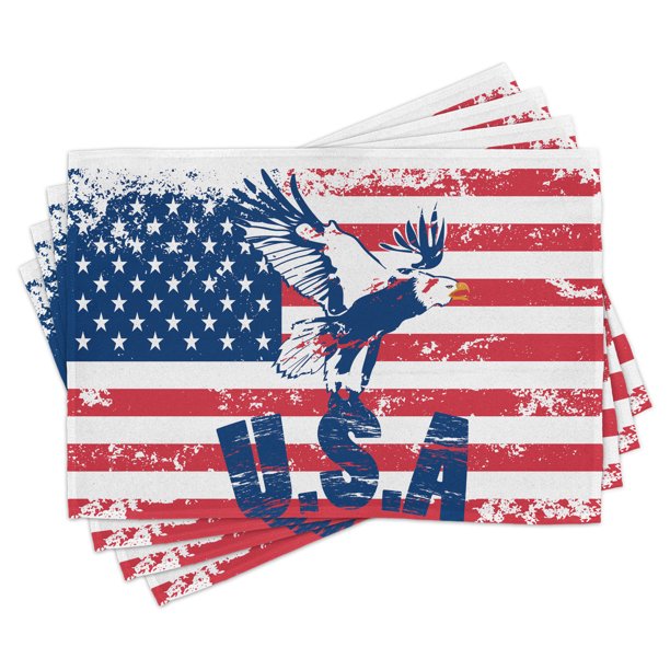 United States Placemats Set of 4 Grunge Looking American National Flag
