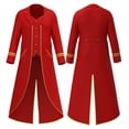 thumbnail image 2 of Gold Trim Victorian Tailcoat, Gold Trim Victorian Long Tail Coat, Double Layer Steampunk Formal Tailcoat for Halloween Noble Pirate Magician Cosplay, 5 Color Medieval Vintage Stage Costume, Red L, 2 of 8