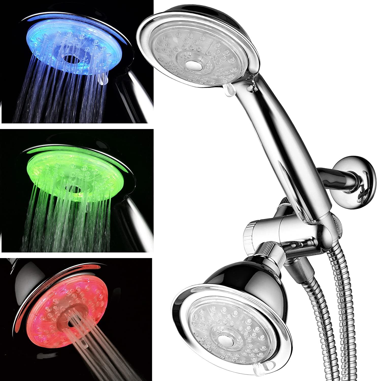 PowerSpa 7-Color Changing 4-Setting LED Shower Head w/ Pressure-Boost Technology PowerSpa 7-Color Changing 4-Setting LED Shower Head w/ Pressure-Boost Technology