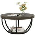 thumbnail image 2 of Fnova Coffee Table with 2 - Tier Storage, 32" Round Wood Coffee Table with Metal Legs, Modern Rustic Style Center Table for Living Room, Dark Gray and Black, 2 of 11