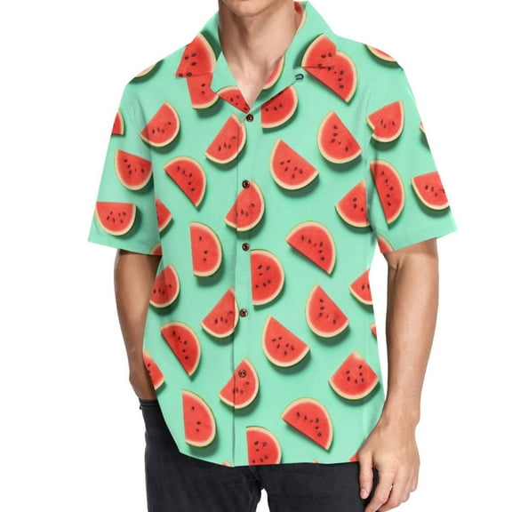 joogoo Men's Hawaiian Shirt Watermelons Short Sleeve Casual Button Down Shirts M