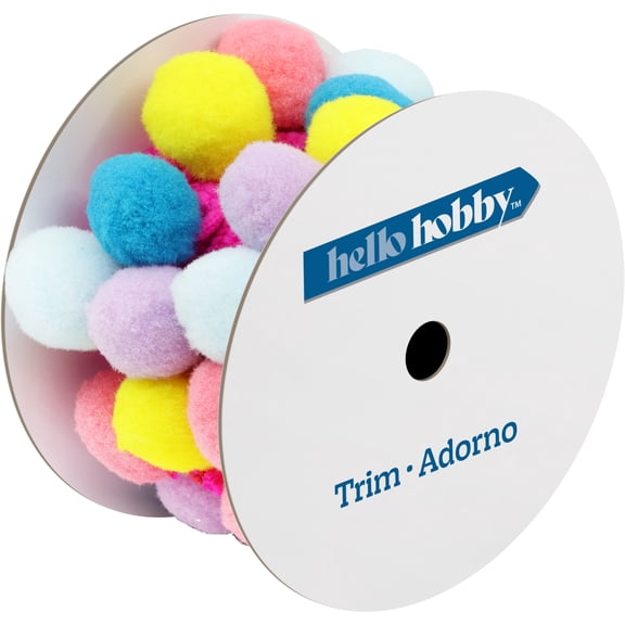 Hello Hobby Bright Colors Pompom Sewing Trim, 1-1/2 in x 1 yd