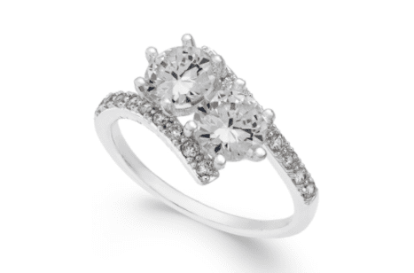 Silver-Tone Cubic Zirconia 2-Stone Ring