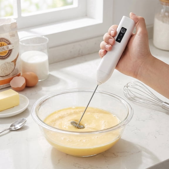 Rechargeable Milk Frother Handheld Coffee Foam Maker with Stainless Steel Whisk and 3 Speeds Coffee Frother Electric for Matcha Hot Chocolate Frappe Powder Deverage (White)