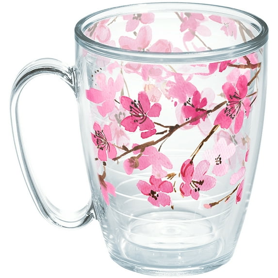Tervis Made in USA Double Walled Sakura Japanese Cherry Blossom Insulated Tumbler Cup Keeps Drinks Cold & Hot, 16oz Mug - No Lid, Clear