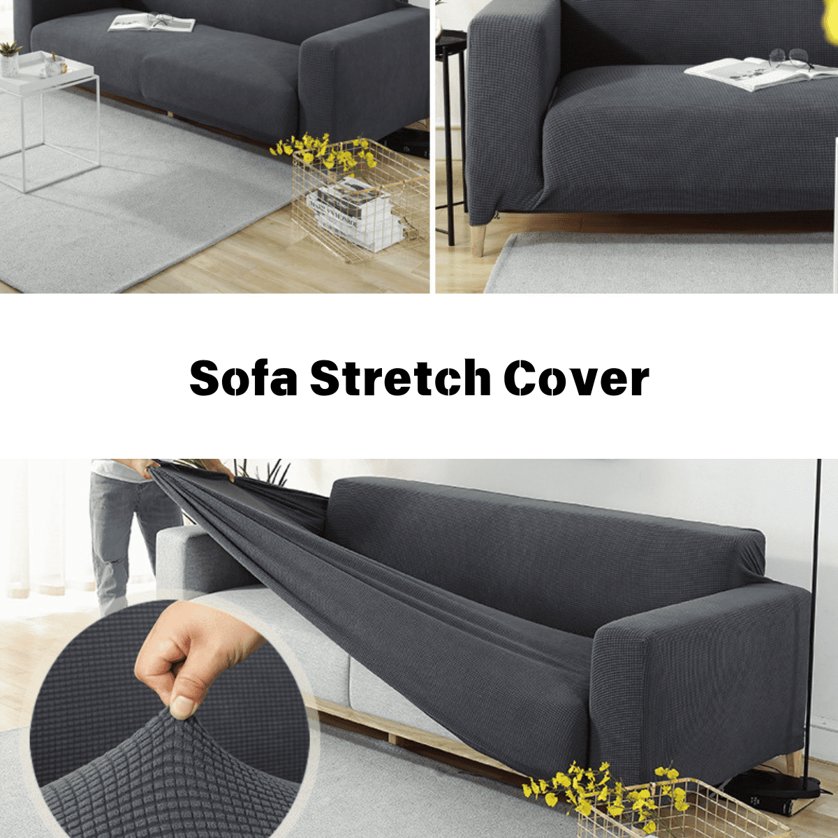 DUANJY Premium Water Repellent Sofa Cover, Stretch Sofa Couch Slipcover Furniture Protector, Small Checks Super Soft Fabric Couch Cover Gray