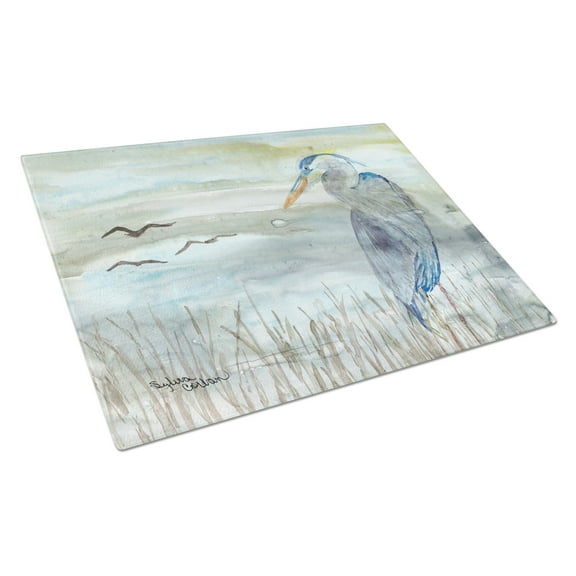 Blue Heron Watercolor Glass Cutting Board Large