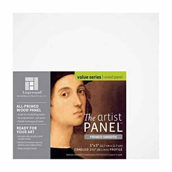 Ampersand Art Supply Wood Gesso Artist Painting Panel: Primed Smooth, 5" x 5", 1-1/2 Inch Depth