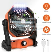 Uarter Camping Fan for Tent, 10 inch Stepless USB Rechargeable Fans, 7800mAh Battery Desk Fan  with LED Light, 270 Rotation, for Office,Bedroom,Outdoor